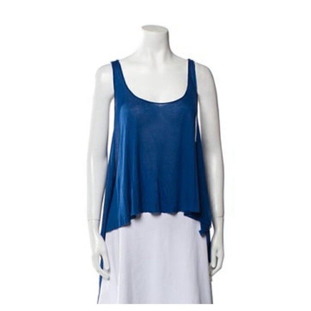 Alexis Authentic Solid Royal Blue Scoop Neck High Low Tank Top Medium Large